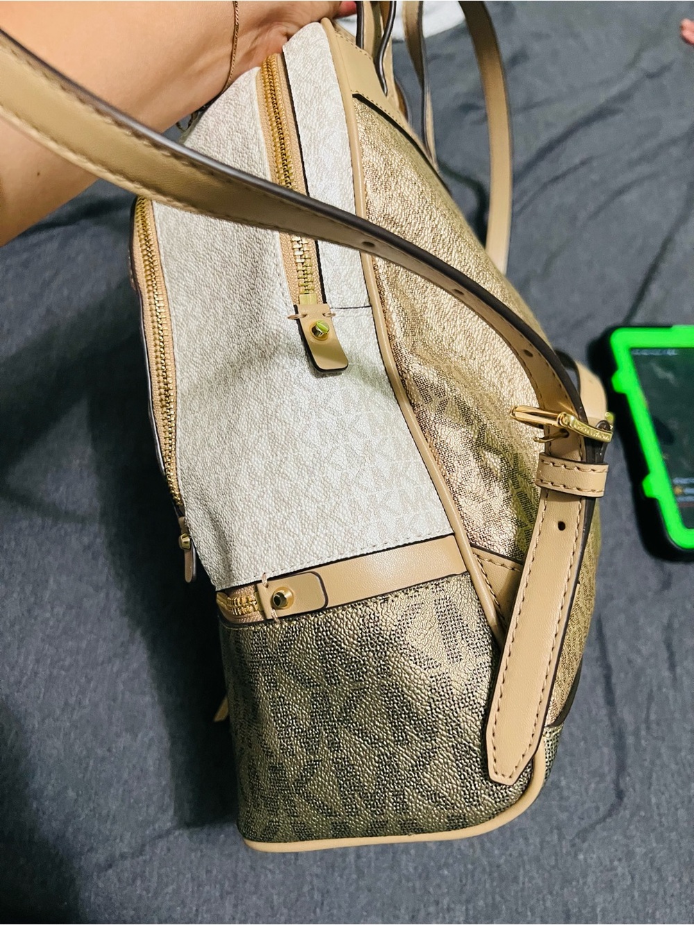 Michael Kors Two-Tone Brown and Gold Backpack - Picture 4 of 12